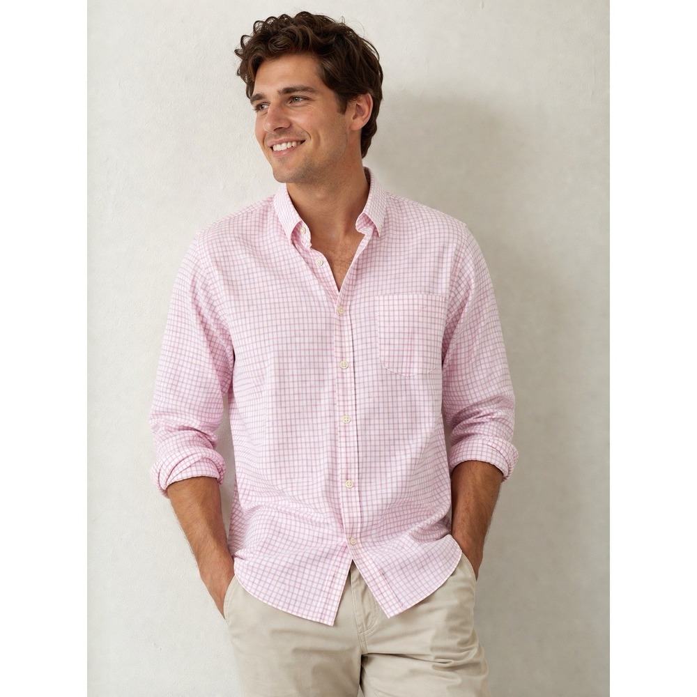 Peter Millar Mens Shirt 2XL Pink Gingham Plaid Basic Office Work Career Golf Dad